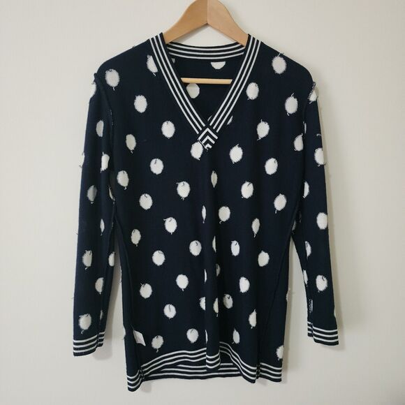 Gispa Italy Womens Wool-Blend Polka Dot V-Neck Sweater Navy Blue White Size 6/8 - Picture 3 of 8
